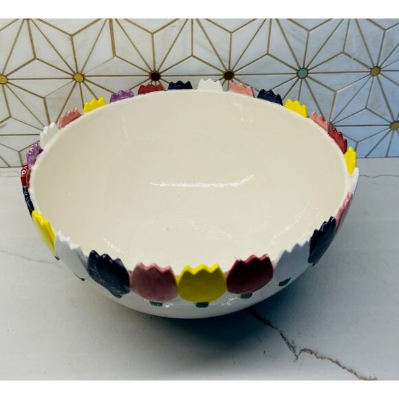 Handcrafted Ceramic Tulip Bowl – Misericordia Heart of Mercy – 9” x 4.5” - Picture 3 of 5